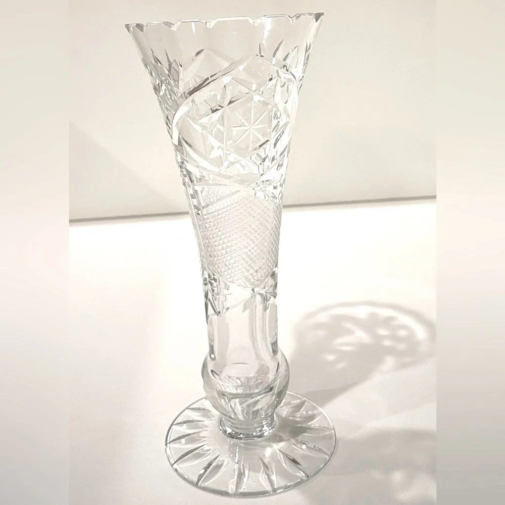 Bohemian Crystal Bud Vase | Intricately Hand Carved | Lightweight and Delicate.